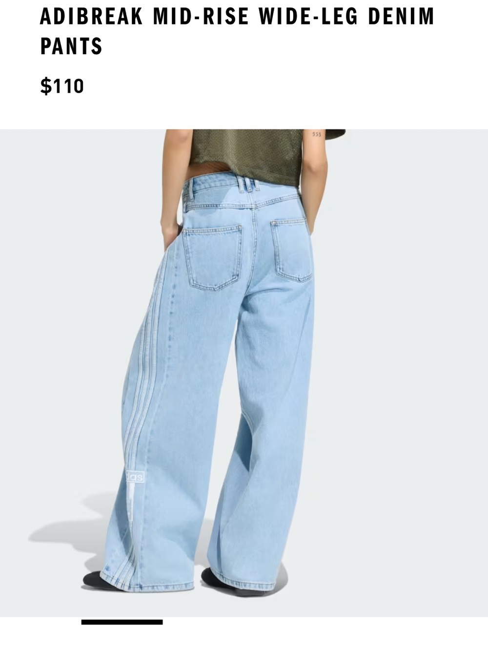 ADIDAS Washed Blue Wide-Leg Jeans with 3 Stripes - Picture 2 of 11